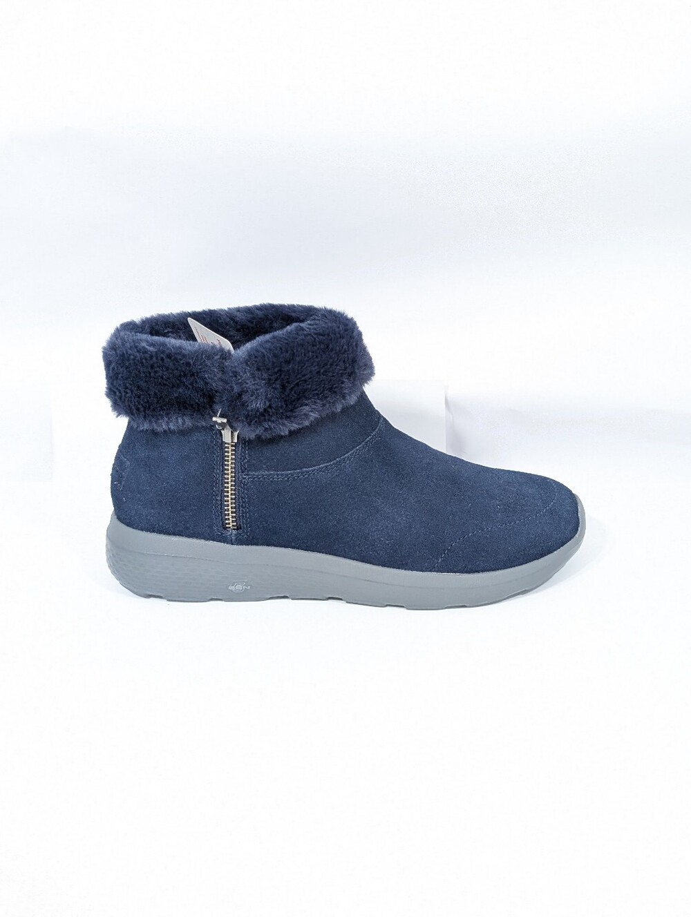 Skechers On the Go Boots sz 9 NEW Women Winter Booties Faux Fur lined Blue suede